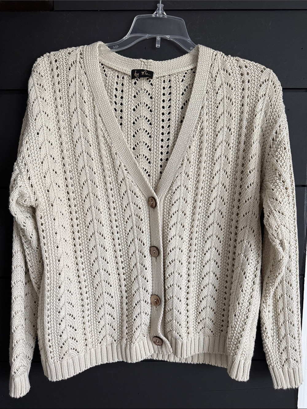 by Me Open-Stitch Cream Button-Front Cardigan Sweater